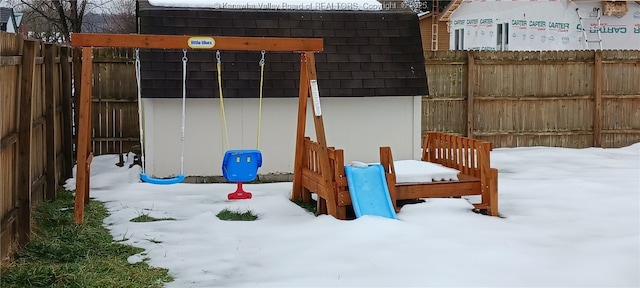 view of snow covered patio