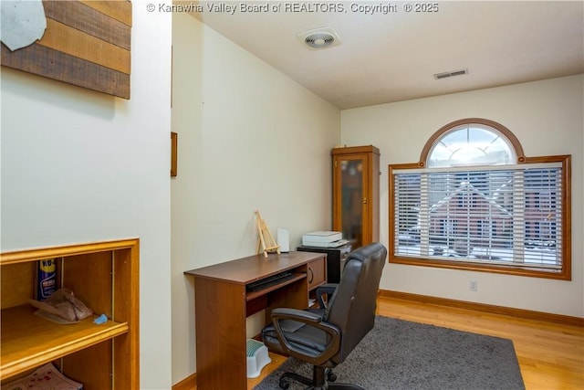 home office featuring light hardwood / wood-style floors