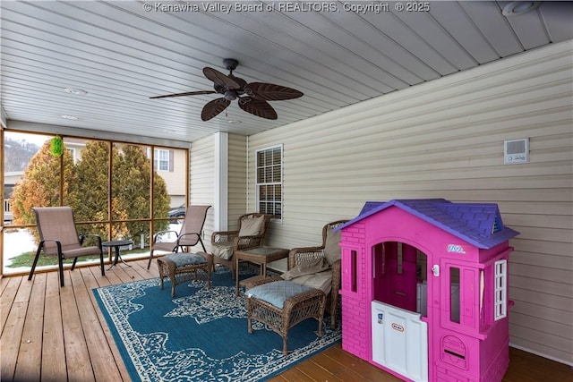 wooden terrace with ceiling fan