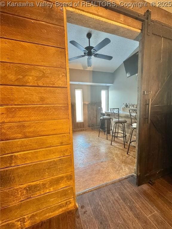 interior space with a barn door