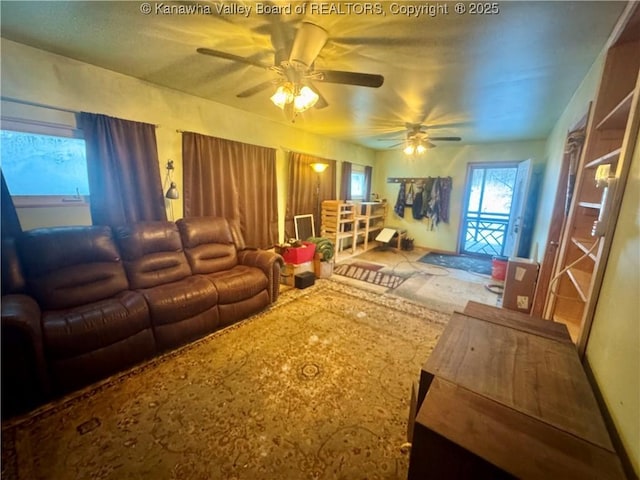 living room with ceiling fan