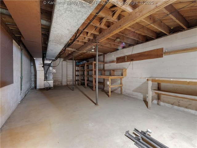 basement featuring heating unit