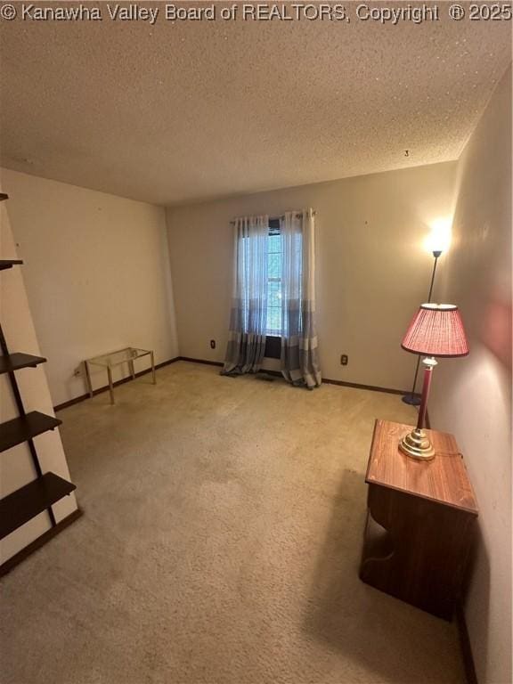 unfurnished room featuring carpet floors and a textured ceiling