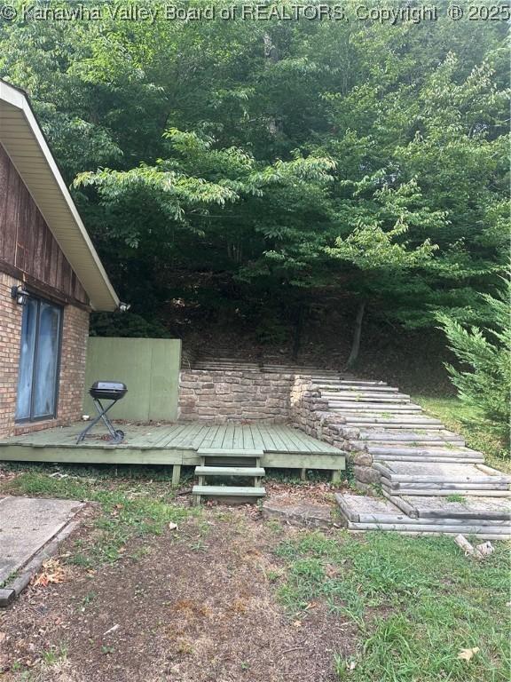 view of yard with a wooden deck