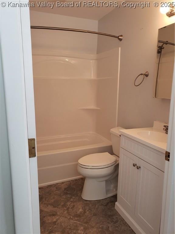 full bathroom with vanity, shower / bathtub combination, and toilet