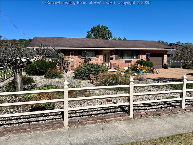 single story home with a garage