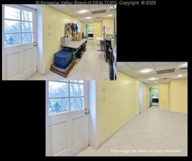 kitchen with a healthy amount of sunlight and a paneled ceiling