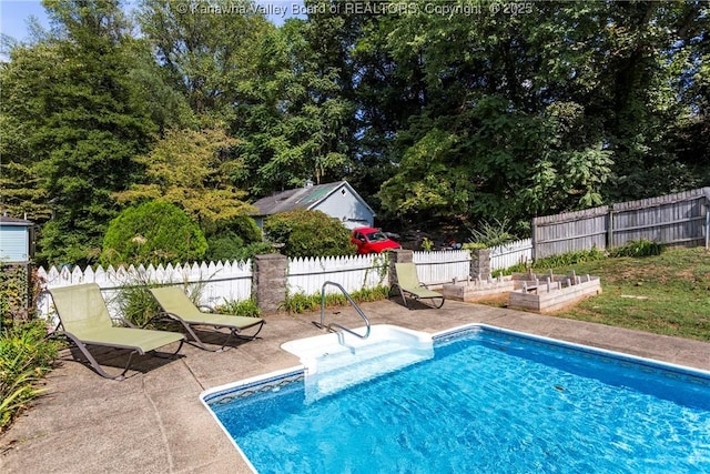 view of swimming pool with a patio area