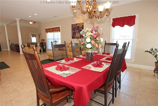 dining room with a notable chandelier and ornamental molding