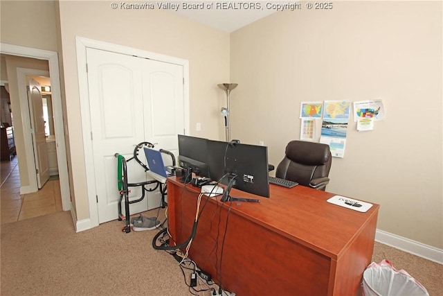 view of carpeted office space