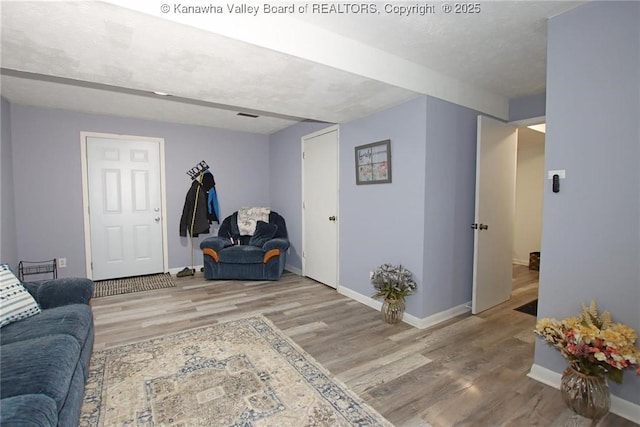 living room with light hardwood / wood-style floors