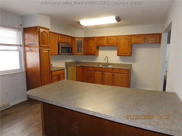 kitchen with hardwood / wood-style flooring and sink