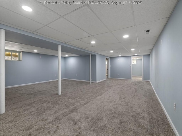 basement with carpet floors