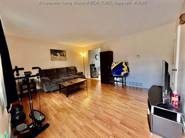 living room with light hardwood / wood-style flooring