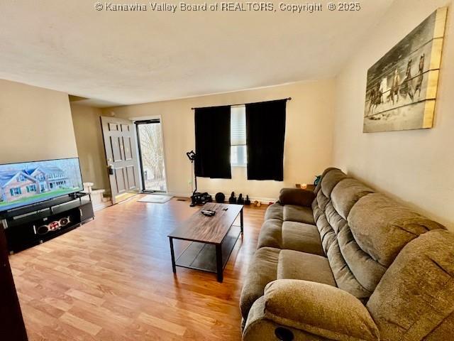 living room featuring light wood-type flooring