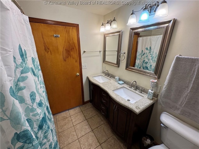 bathroom featuring tile patterned floors, vanity, and toilet