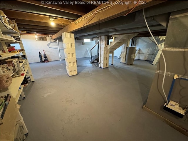 basement featuring water heater