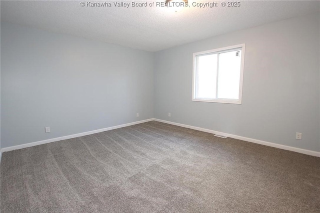 empty room with carpet floors and a textured ceiling