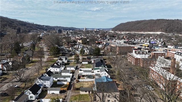 birds eye view of property featuring a mountain view