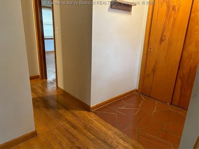 hallway with hardwood / wood-style floors