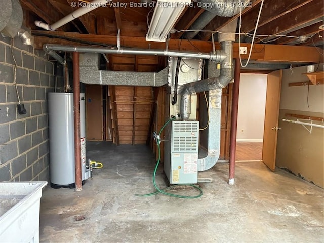 basement with water heater