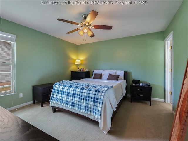 bedroom featuring carpet floors and ceiling fan