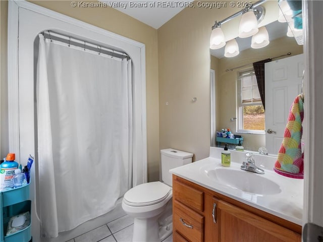 bathroom with tile patterned flooring, vanity, and toilet