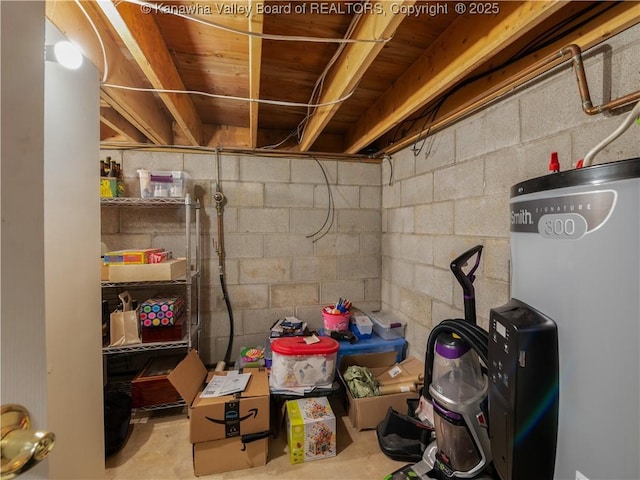 basement with water heater