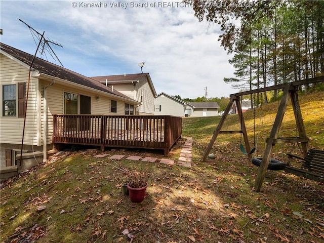 view of yard featuring a wooden deck