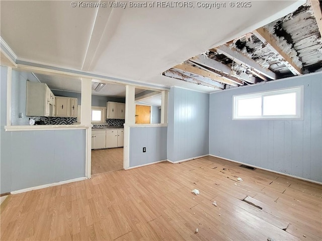 unfurnished living room with light hardwood / wood-style flooring