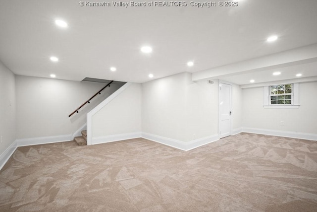 basement with light carpet