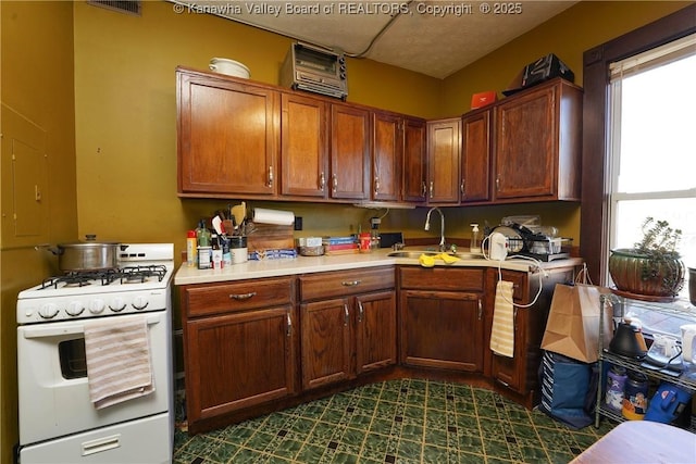 kitchen with a healthy amount of sunlight, sink, and gas range gas stove