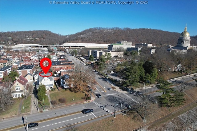 aerial view featuring a mountain view