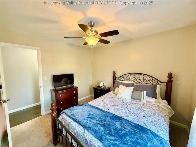 bedroom with carpet floors and ceiling fan