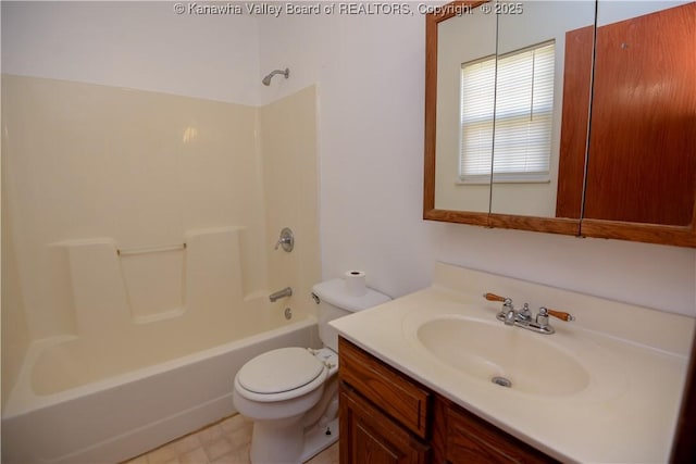 full bathroom featuring vanity, toilet, and bathing tub / shower combination