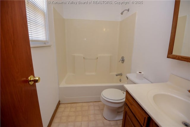 full bathroom featuring vanity, toilet, and shower / bath combination