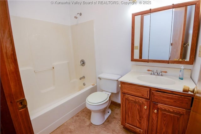 full bathroom with vanity, tile patterned flooring, shower / washtub combination, and toilet