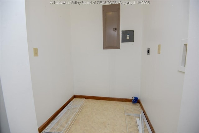 laundry room featuring electric panel and electric dryer hookup