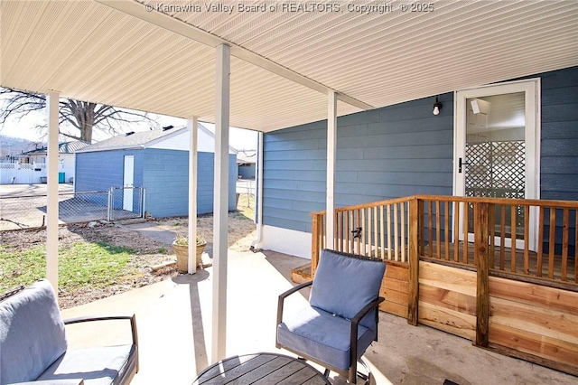 view of patio featuring an outdoor structure