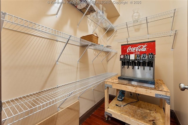 spacious closet with dark wood-type flooring