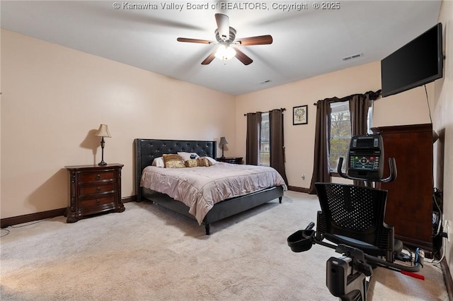 bedroom featuring carpet and ceiling fan