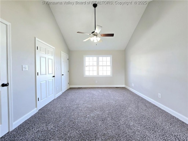100 Oak Ridge Ln, Huntington, WV 25704 - empty room with vaulted ceiling, carpet flooring, and ceiling fan