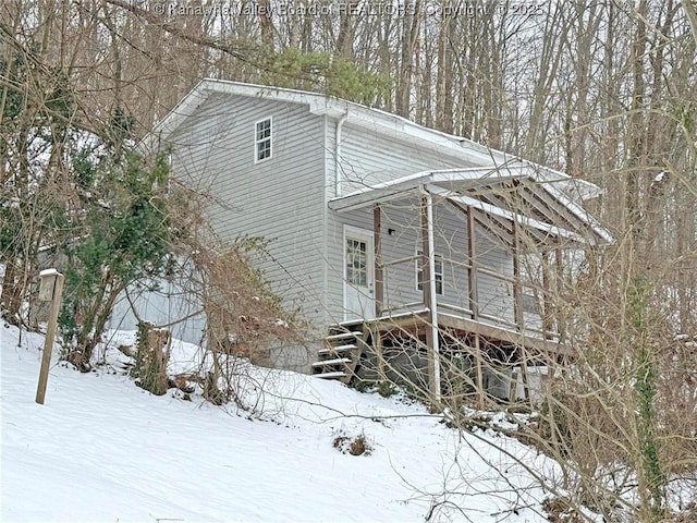 view of snow covered exterior