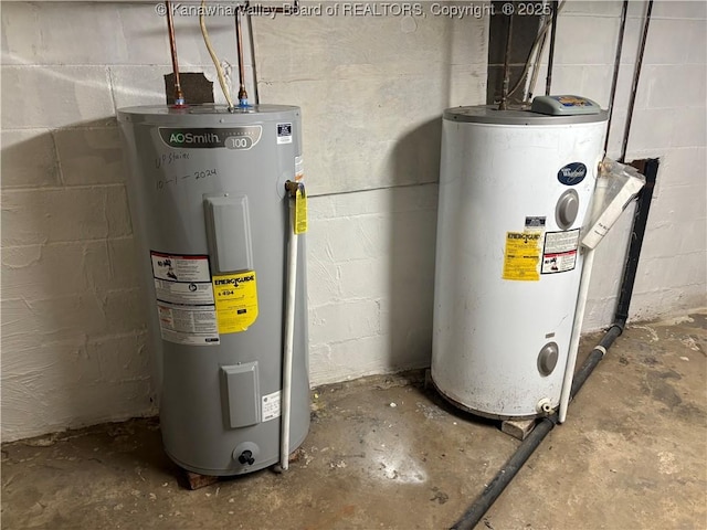 utility room with electric water heater