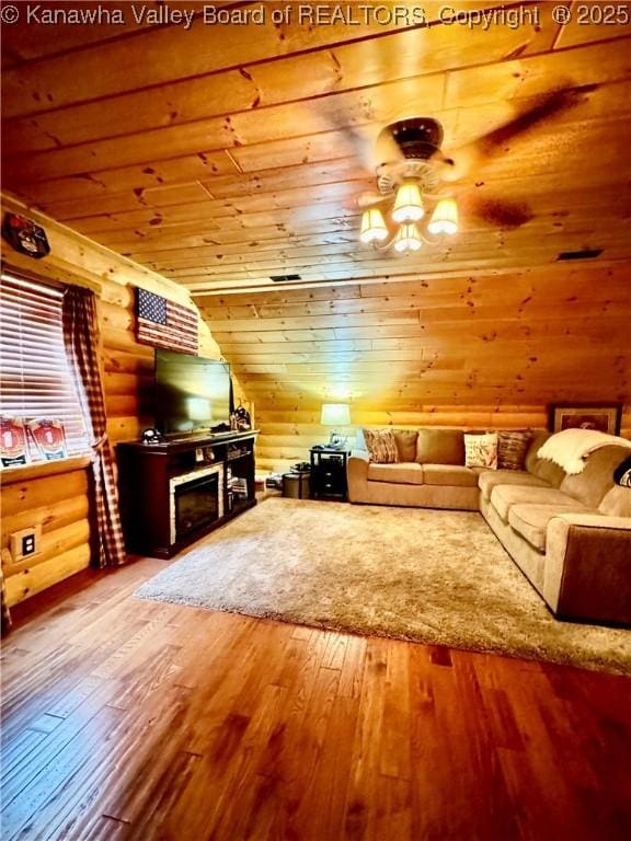 2299 Striker Fork Rd, Chapmanville, WV 25508 - interior space with hardwood / wood-style floors, wooden ceiling, and log walls