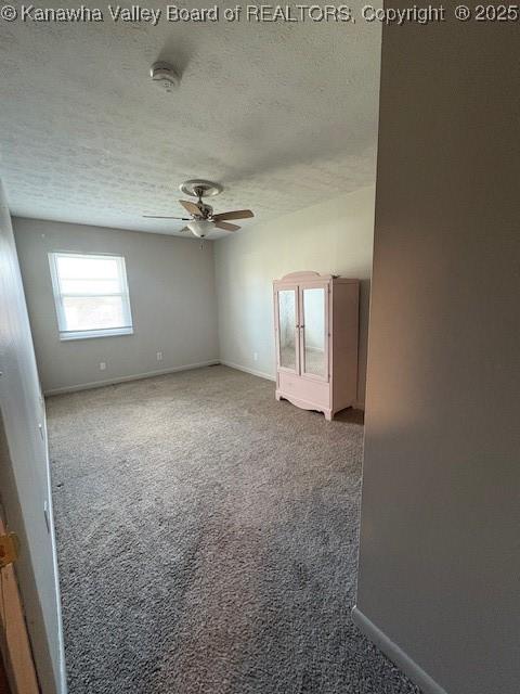 spare room with a textured ceiling, baseboards, and carpet flooring