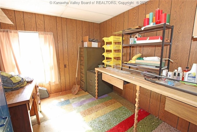 office featuring wooden walls