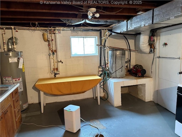 basement with water heater