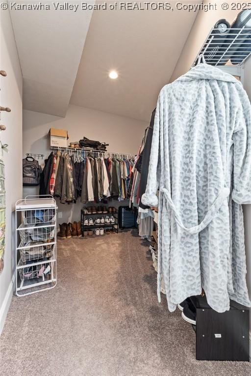 walk in closet featuring carpet floors