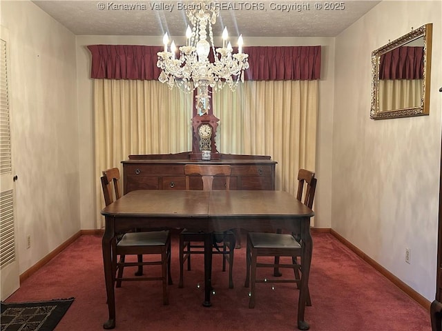 4915 Chesterfield Ave, Charleston, WV 25304 - carpeted dining space featuring baseboards, an inviting chandelier, and a textured ceiling